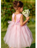 Cute Handmade Flowers Pink Satin Tulle Ruffled Flower Girl Dress